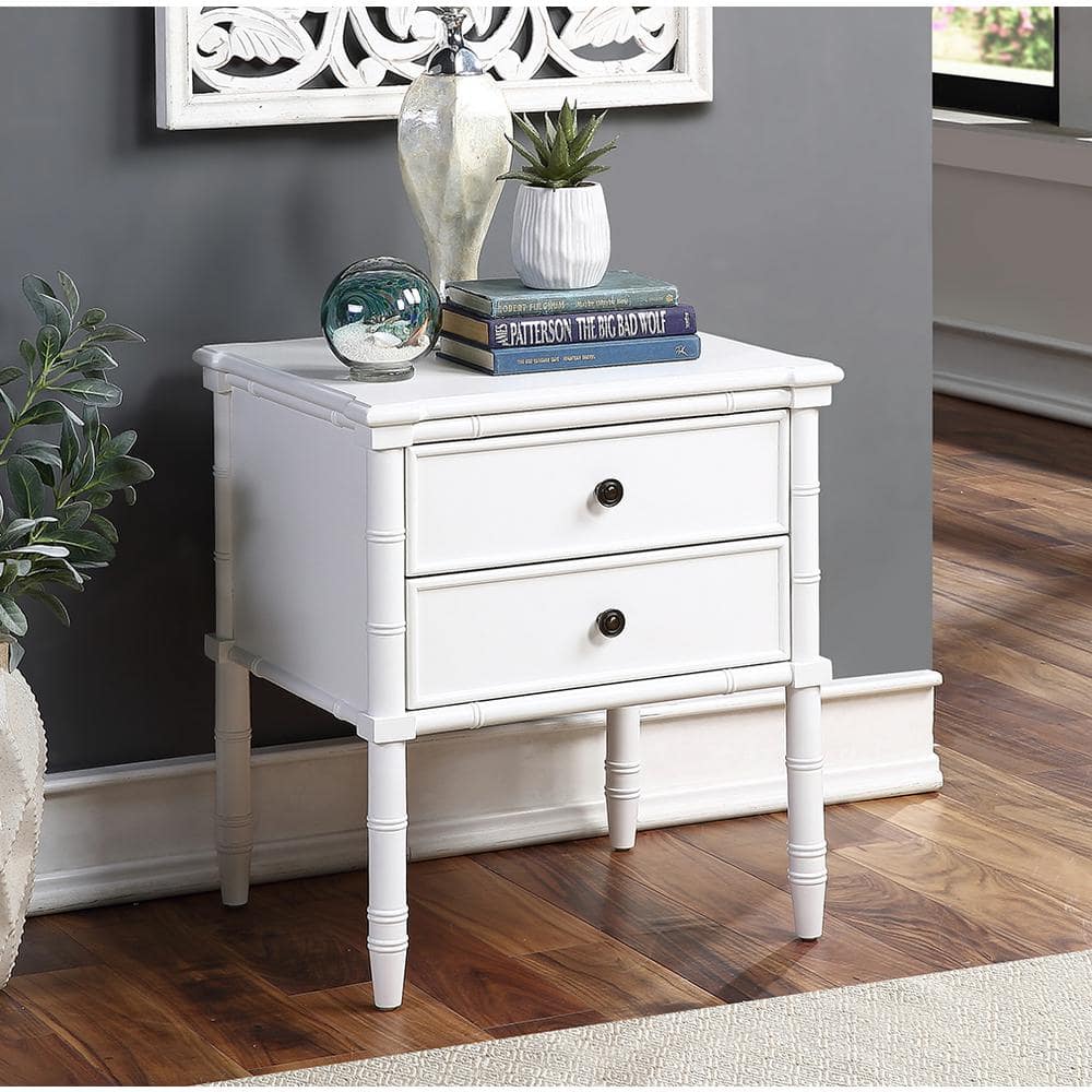 Ellison Traditional White 2-Drawer Nightstand with Bamboo Accents