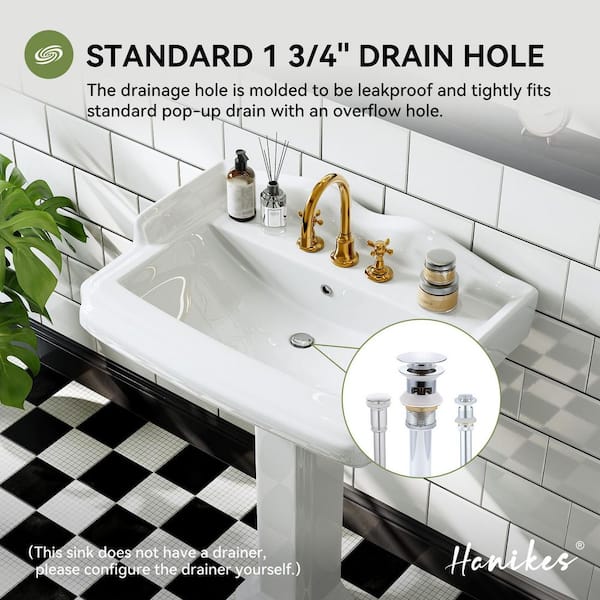 Hanikes 23 in. White Vitreous China Rectangular Pedestal Bathroom