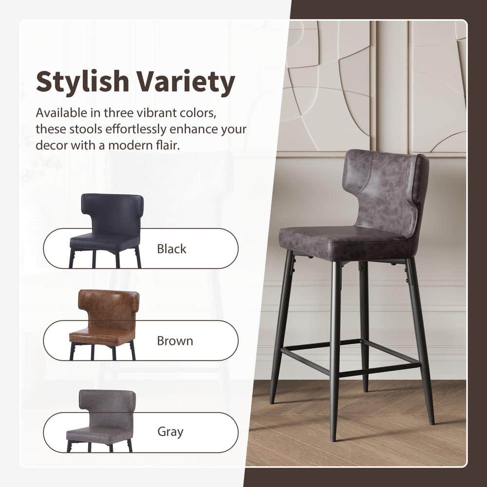 Gray Faux Leather and Iron Frame Counter Stool with Footrest