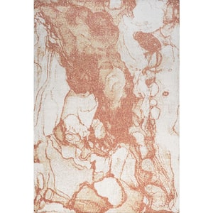 Marmo Abstract Marbled Modern Orange/Cream 5 ft. x 8 ft. Area Rug