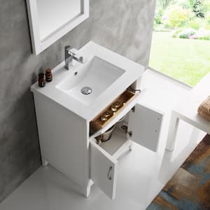 Cambridge 24 in. Vanity in White with Porcelain Vanity Top in White with White Ceramic Basin and Mirror