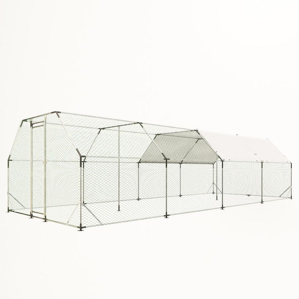 76.3 in. Galvanized Large Metal Walk in Chicken Coop Cage Farm Poultry Run Hutch Hen House Garden Fence