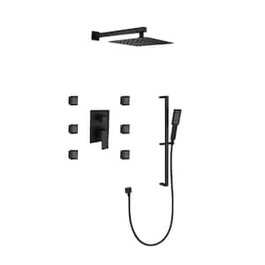 2-Spray 2 GPM Rectangular Wall Mounted Dual Shower System with Handheld Shower and 3 Body Jets in Matte Black