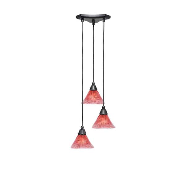 Unbranded Condor 3 Light Matte Black, Cluster Pendant Light with 7 in. Raspberry Crystal Glass Shades, No bulbs included