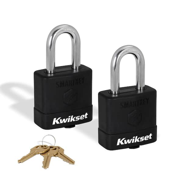 SmartKey Re-Keyable Laminated Steel Padlock with Boron Carbide Shackle, with Weather Cover, 1-1/2 in. Shackle (2-Pack)