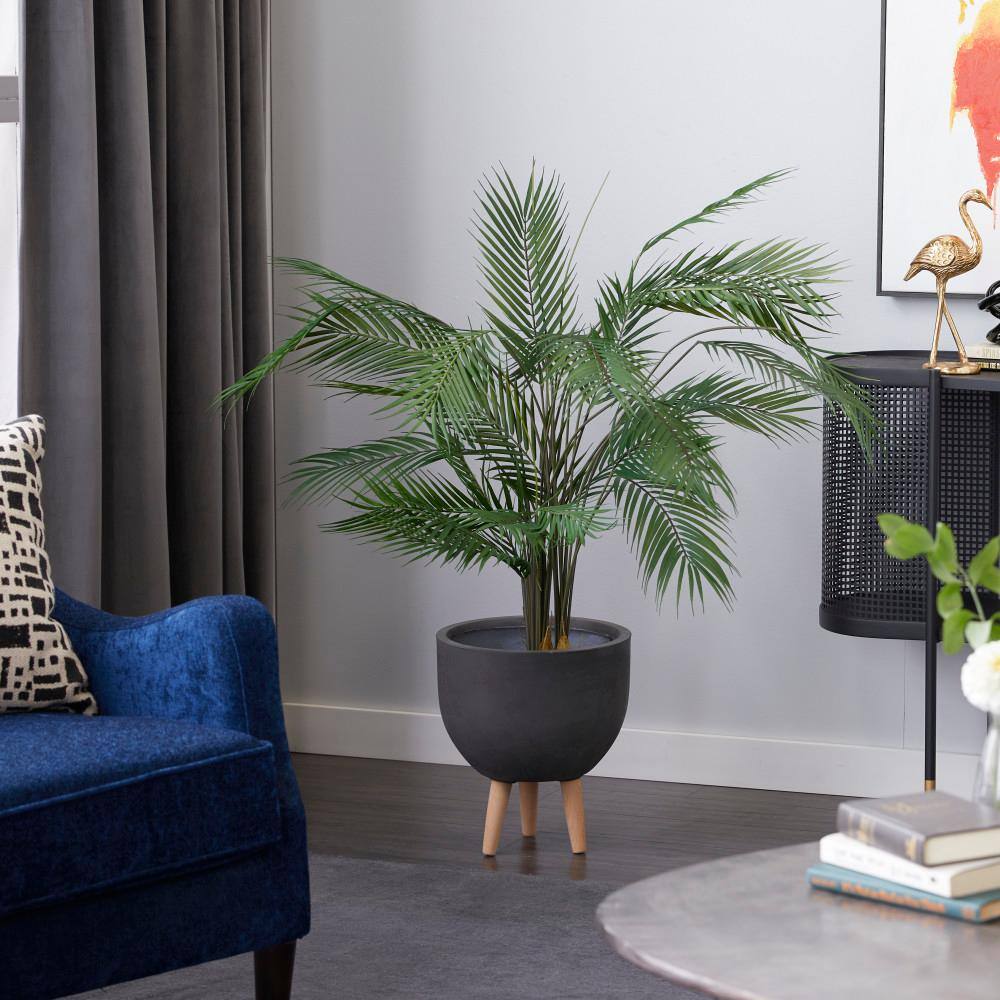 Oversized Green Artificial Palm Plant in Black Plastic Pot
