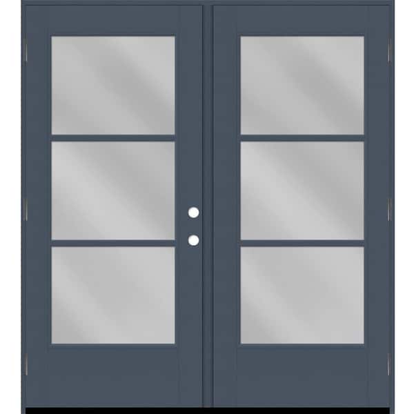 Legacy 72 in. x 80 in. Icon 3L Modern Clear Glass DarkDenim RHOS Painted Fiberglass Retro Patio Door w/6"Jamb
