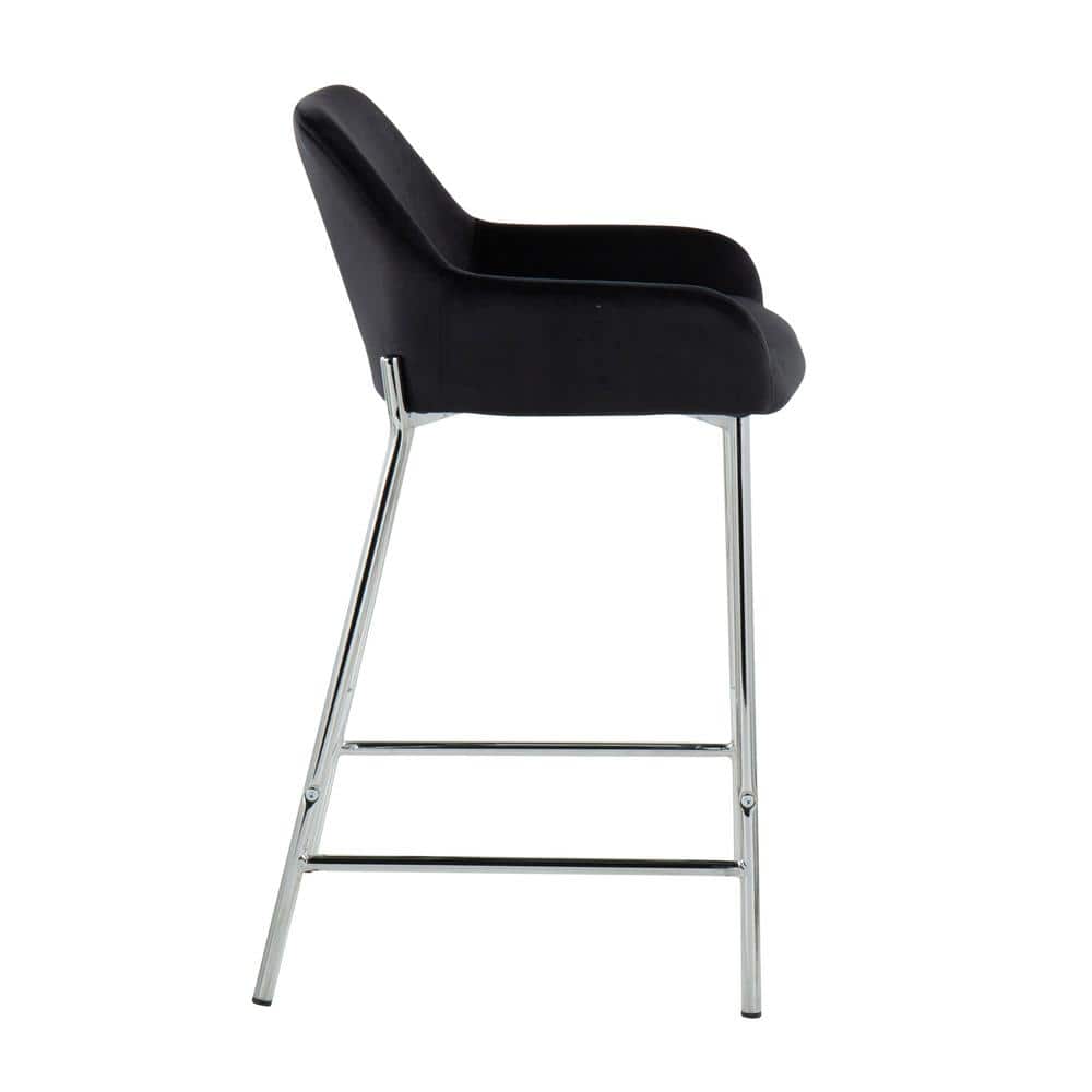 Black Velvet and Chrome Modern Counter Stools, Set of 2