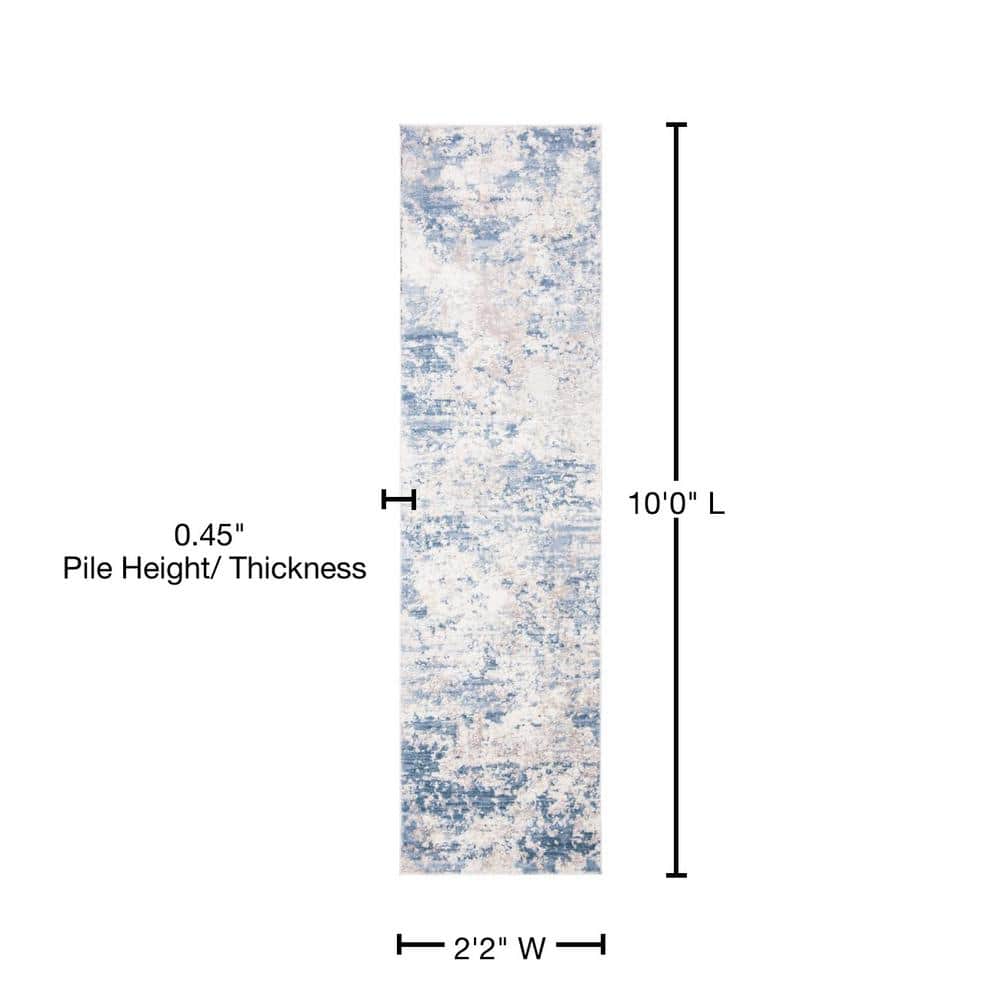 Elegant Grey/Blue Abstract Synthetic 26''x10'' Runner Rug