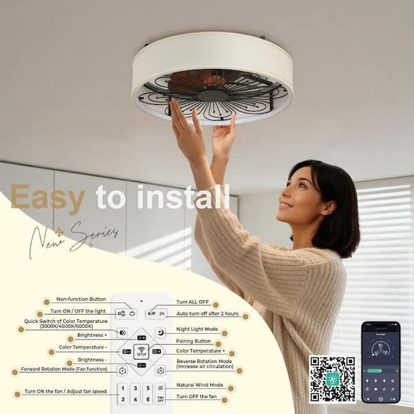 MultiEase 20 in. Indoor Modern Black Low Profile DC Motor Flush