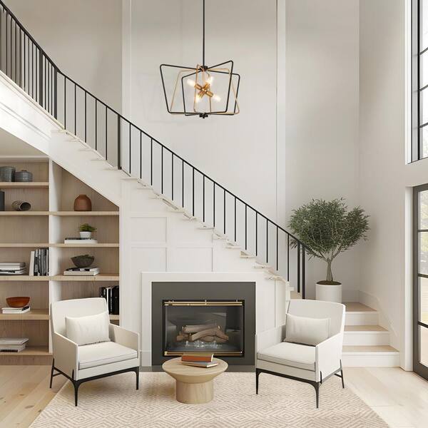Zevni Modern Transitional 6-Lights Black and Gold Square