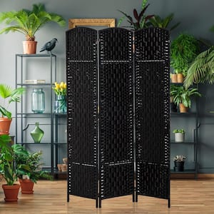 6 in. Tall Black Wood Wicker Weave 3-Panel Room Divider Privacy Screen