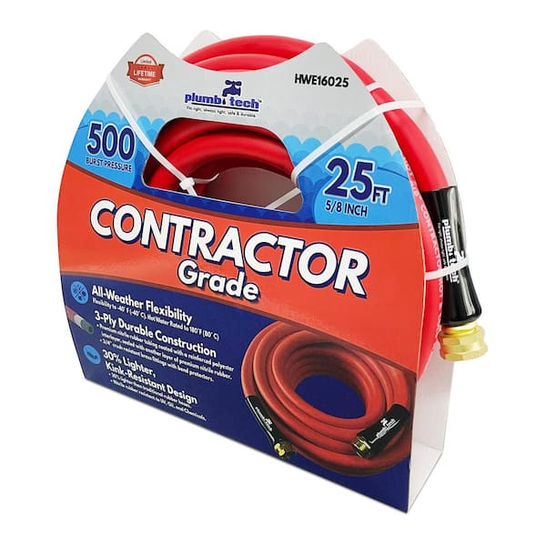 5/8 in dia. x 25 ft. Premium Red Nitrile Rubber Multi-Purpose Hot/Cold Water Hose: Contractor Grade, BP 500-Piece