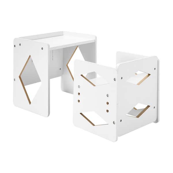 Montessori Weaning Table and Chair Set, Wooden Toddler Table and Chair Set Adjustable Height Chair, White Dining Chair