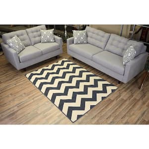 Modela Chevron Black Beige 8 ft. x 10 ft. Classic Braided Contemporary Polypropylene Rectangular Area Rug