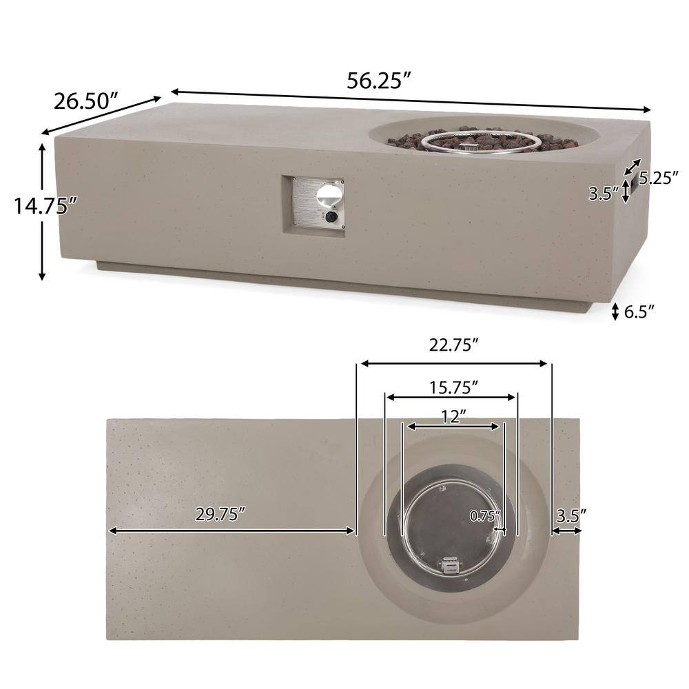 Light Gray Rectangular Concrete Outdoor Fire Pit Table
