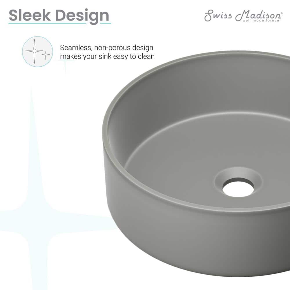 Lisse 14.5" Round Dark Gray Concrete Vessel Sink