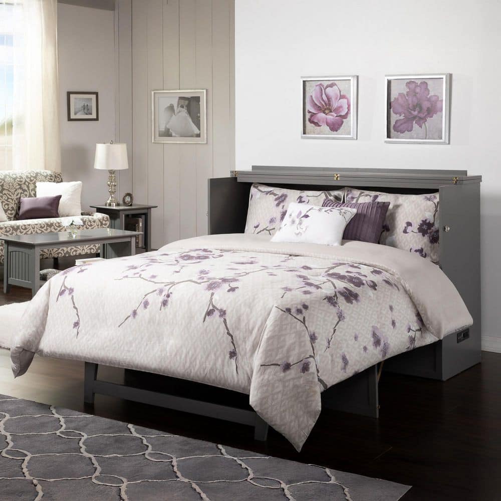 Deerfield Gray Farmhouse Queen Murphy Bed Chest with Charging Station