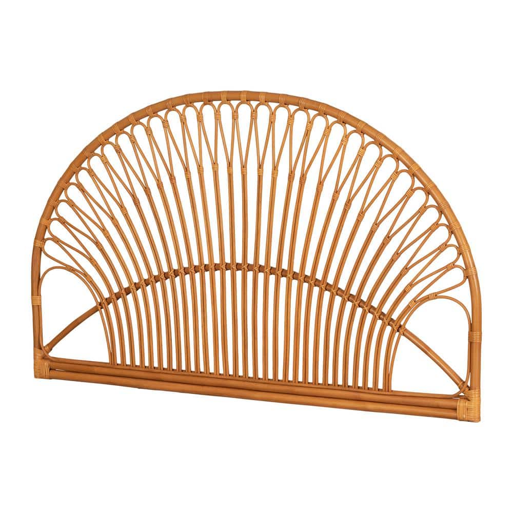 Beige Queen Exotic Tree Pattern Wicker Headboard