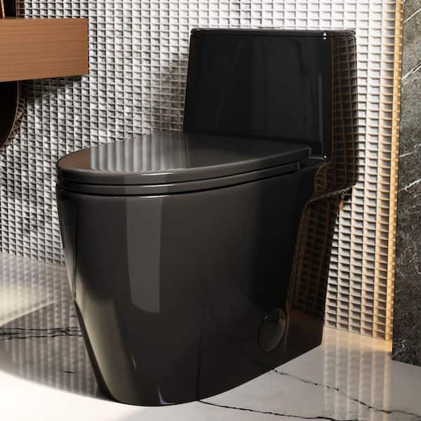 1-Piece Black Toilet 17.3 in ADA Chair Height, Elongated Toilet Bowl, 1.0/1.28 GPF Rimless Cyclone Dual Flush