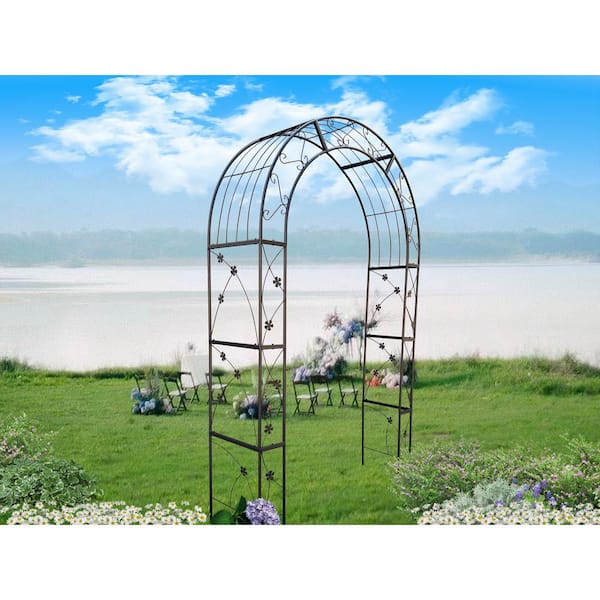 Runesay 98.4 in. x 58 in. x 19 in. Black Outdoor Metal Garden Arch Plant Climbing Trellis for Wedding and Party