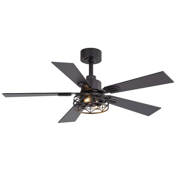 42 in. Standard Black Ceiling Fan with Light Kit, Downrod, Black/Brown Blade and Remote Included