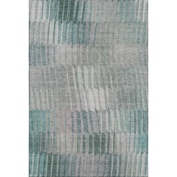 Mayfield Premium Machine Washable Abstract AMF2271 Teal 3 ft. x 5 ft. Area Rug
