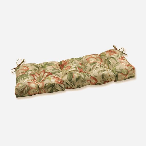 Pillow Perfect Tropical Rectangular Outdoor Bench Cushion in Beige