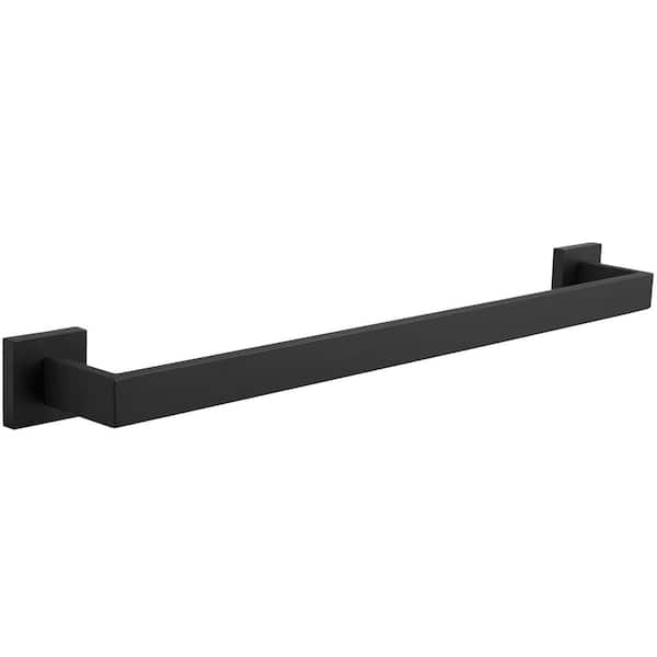 24 in. Modern Square Wall Mounted Single Bathroom Towel Bar Holder Rack Bath Accessories Hanger in Matte Black