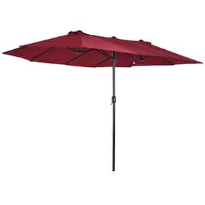 15 ft. Steel Rectangular Outdoor Double Sided Market Patio Umbrella with UV Sun Protection and Easy Crank in Red Wine