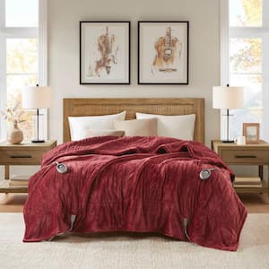 Heated Plush to Berber Garnet Polyester Queen Electric Blanket