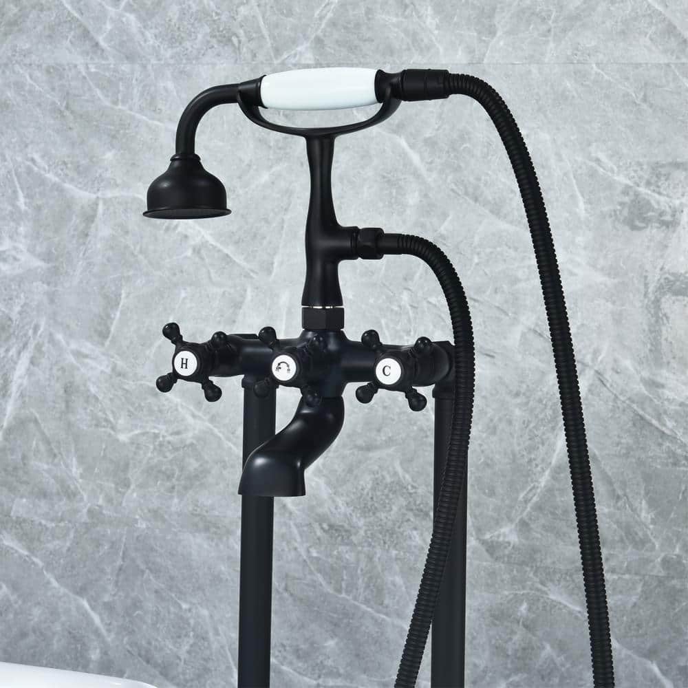 Matte Black Vintage Style Freestanding Tub Faucet with Handshower