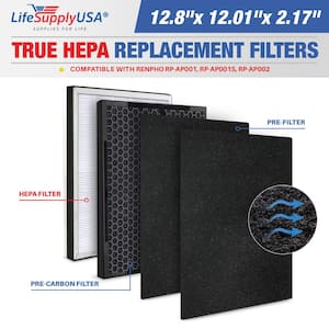 3-in-1 True HEPA Replacement Filter Plus Pre-Filter Plus Carbon Filter Compatible Renpho RP-AP001, RP-AP001S, RP-AP002