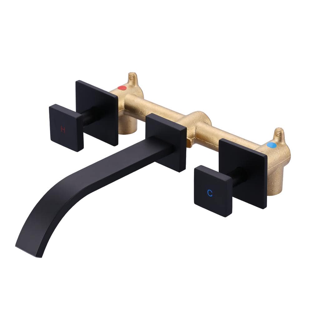 Matte Black Brass Wall-Mounted Double Handle Faucet