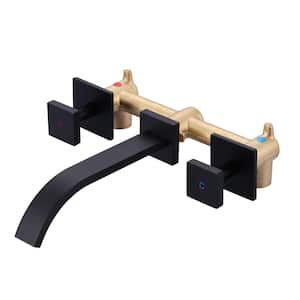 Double Handle 3 Holes Wall Mounted Modern Bathroom Sink Faucet in Matte Black