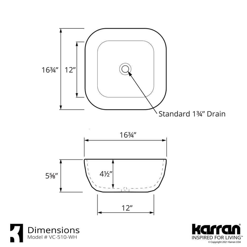 White Ceramic Square Above-Counter Vessel Bathroom Sink