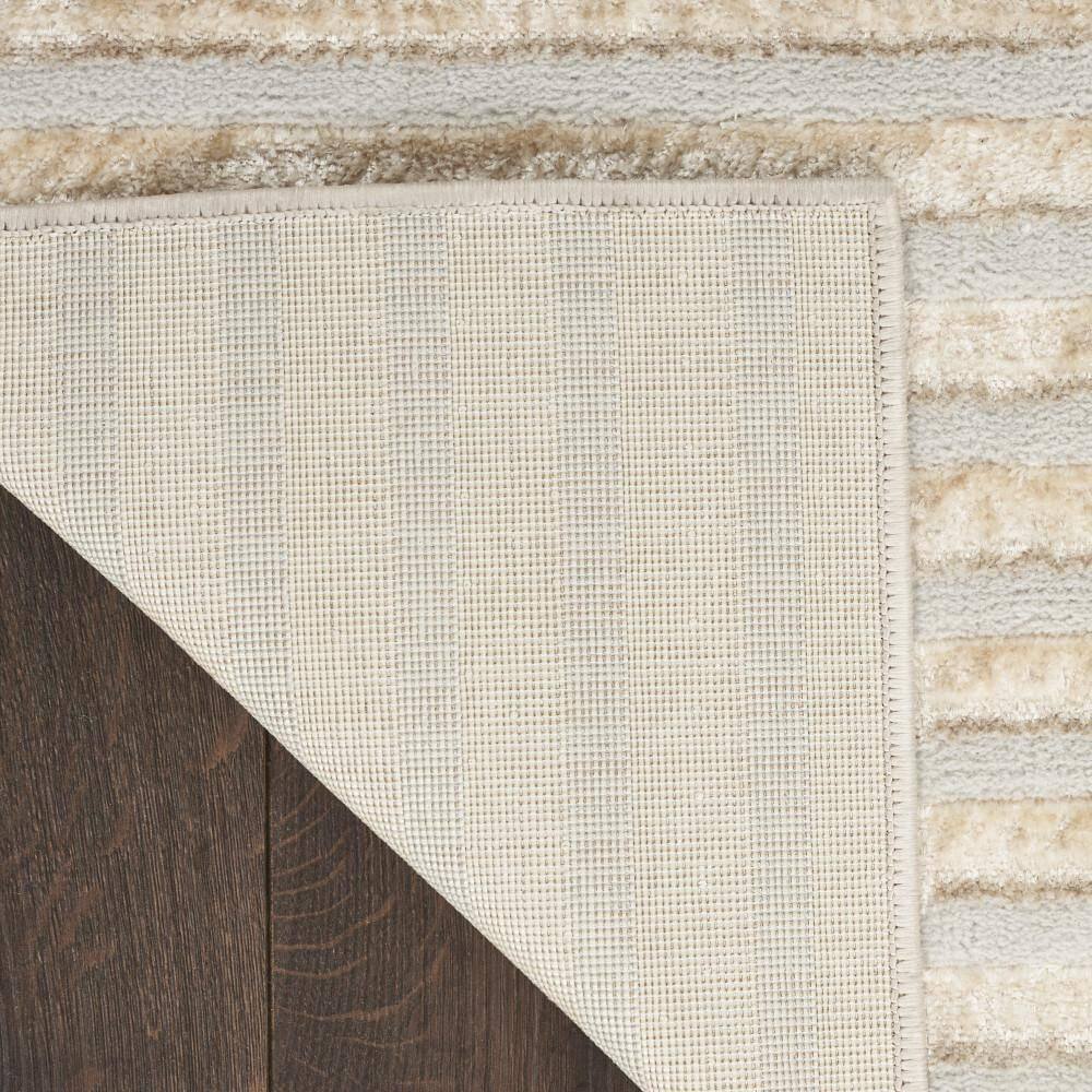 Beige Silver Striped 5' x 7' Synthetic Area Rug