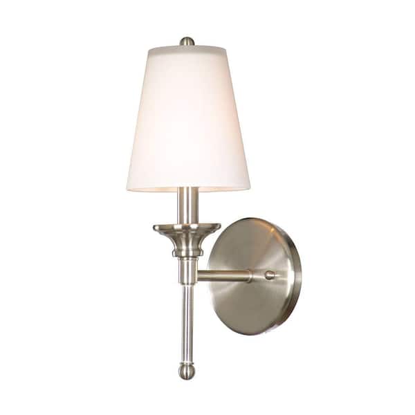 Hampton Bay Sadie 1 Light Satin Nickel Wall Sconce With Opal White Glass Shade 19574 011 The Home Depot - Home Depot Wall Sconces Bathroom