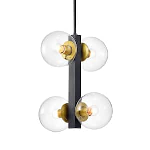 Vien 14 in. 4-Light Indoor Black Pendant Lamp with Light Kit