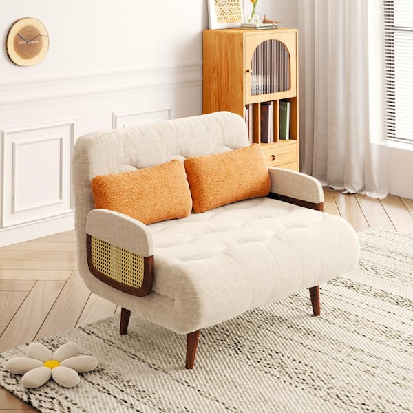JASIWAY 43.3 in. Beige Wood Frame Folding Sofa Bed
