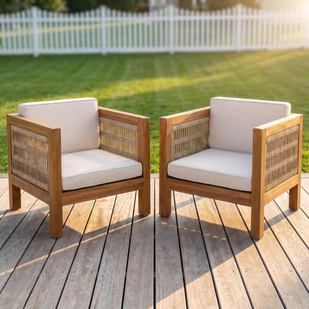 Outdoor Acacia Wood Club Chair with Beige Cushions(Set of 2) price history on PriceWatchPro