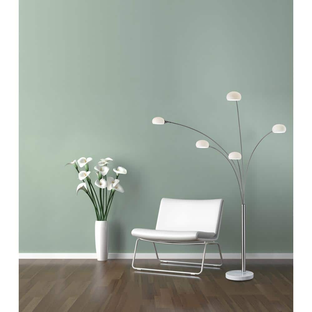 Adjustable Multi-Head White Arc Floor Lamp with Marble Base