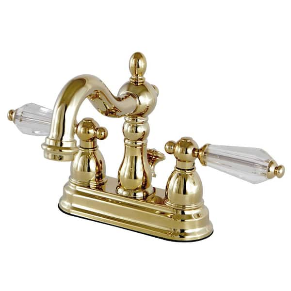 Kingston Brass Restoration Crystal 4 in. Centerset 2-Handle Bathroom Faucet in Polished Brass