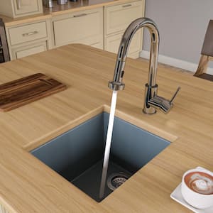Undermount Granite Composite 16.13 in. Single Bowl Kitchen Sink in Titanium
