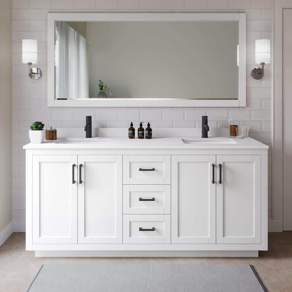 Miranda 72'' White Double Freestanding Bathroom Vanity with Cultured Marble Top
