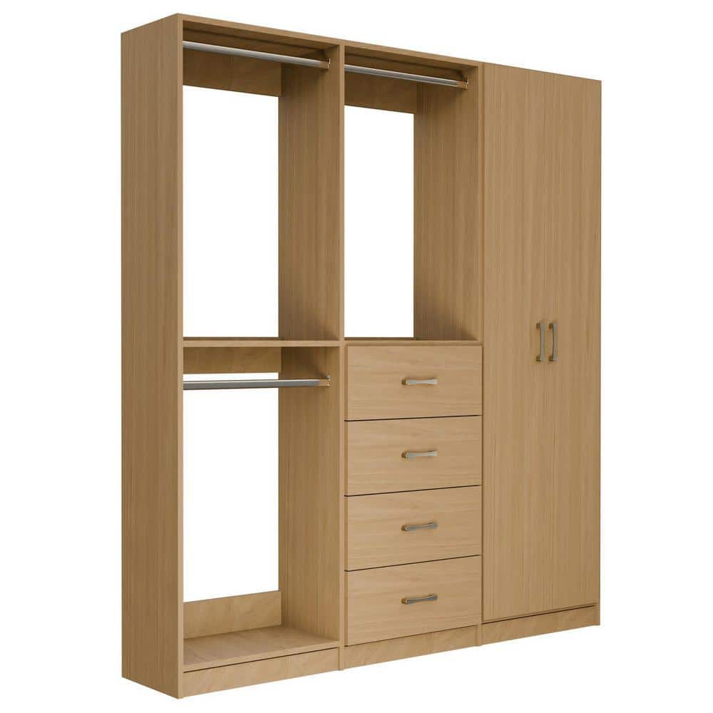 Alto Collection 81 in. W Oak Wall Mounted Double Hang, 4-Drawer w Hang and Shelves w Full Doors Wood Closet System