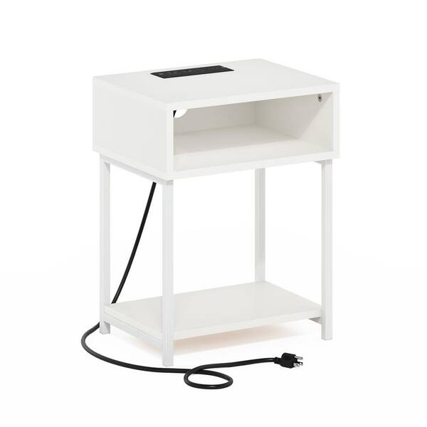 Furinno Moretti 15.2 in. White/White Rectangle Wood End Table with USB and Type-C Charging Port