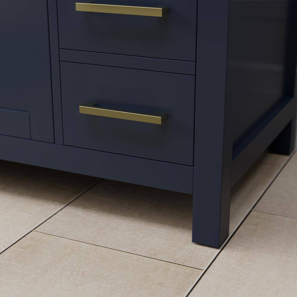 Beckett 48" Dark Blue Vanity with White Marble Top and Gold Hardware