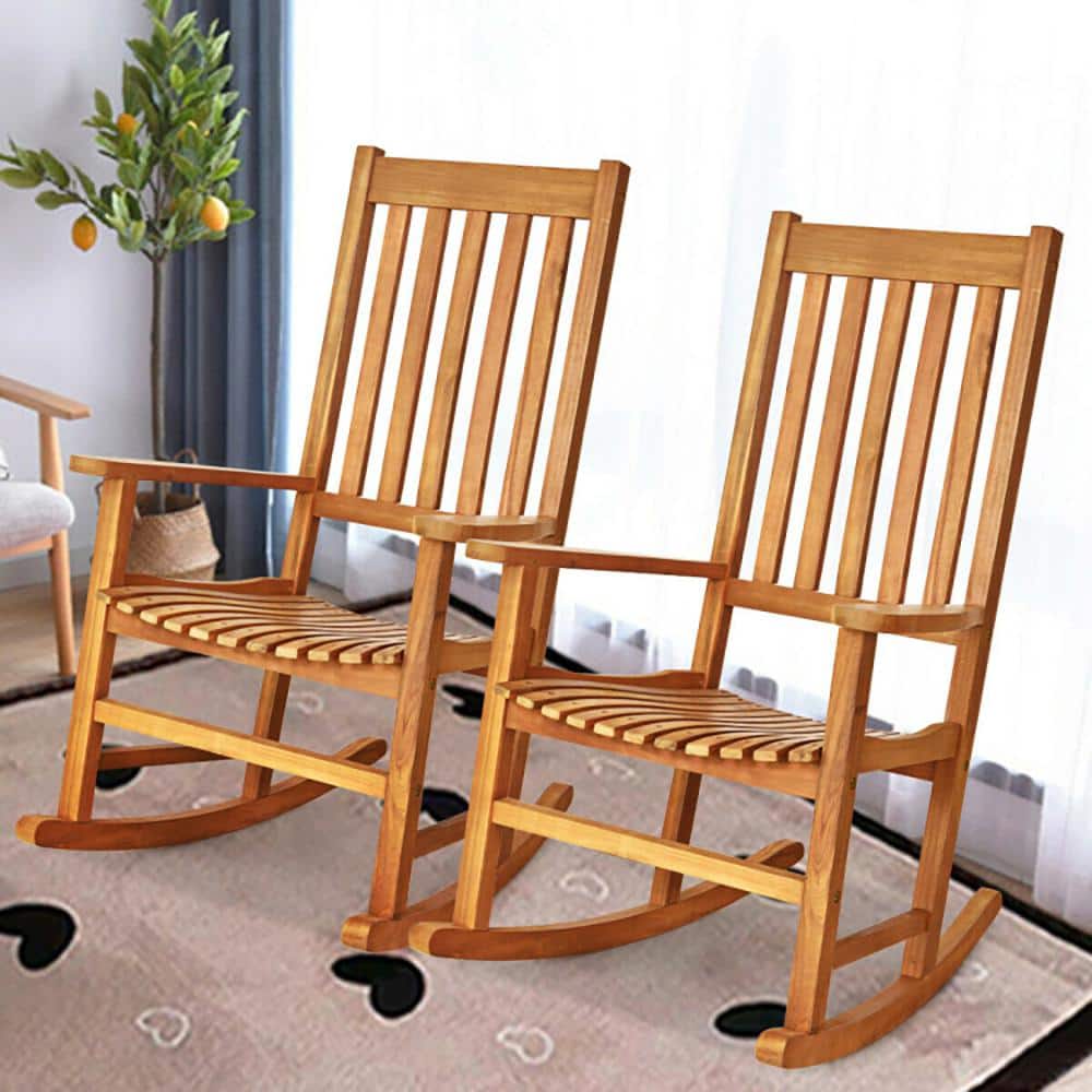 Natural Eucalyptus Wood Outdoor Rocking Chair with Arms