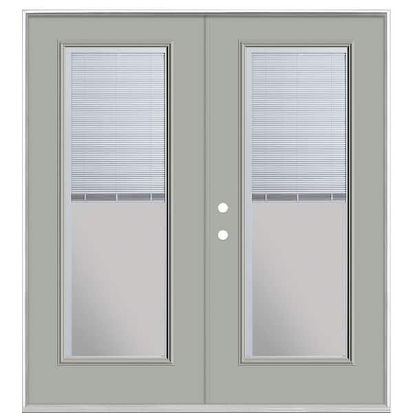 Masonite 72 in. x 80 in. Silver Cloud Steel Prehung Right-Hand Inswing Mini Blind Patio Door without Brickmold